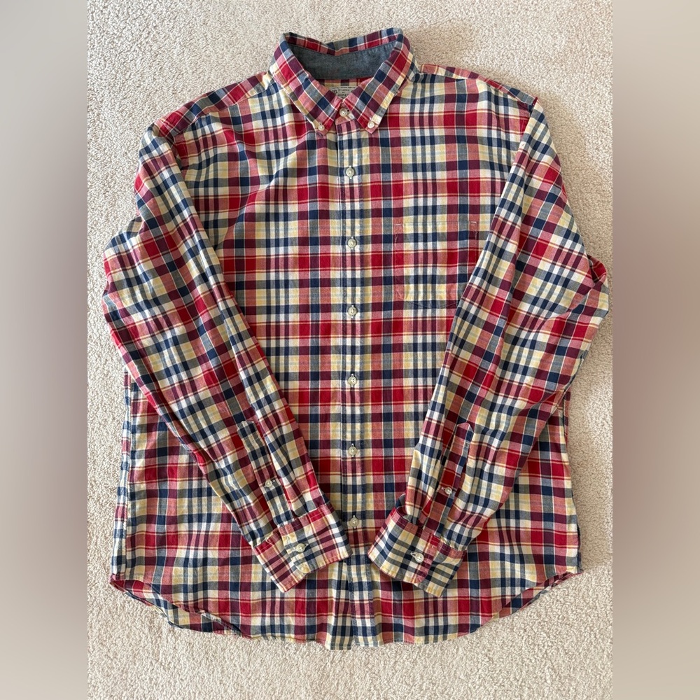 J. Crew Men's Casual Plaid Shirt - Red, Blue, Cream